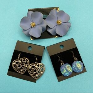 Silver Tone & Blue Dangle Earrings Bundle Of Three Pairs